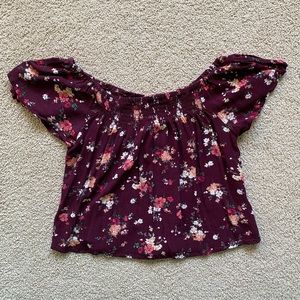 Maroon floral off the shoulder top